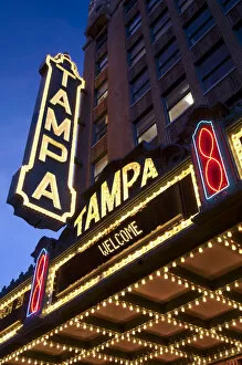 Images Dated 30th March 2011: USA, Florida, Tampa, Tampa Theater, Illuminated Marquee, Built In 1926, Art Deco
