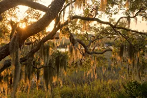 USA, Georgia, Little St. Simons Island, the lodge on the island at sunset
