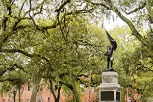 Civil War Prints: USA, Georgia, Savanah, Monument to William Jasper in the historical centre