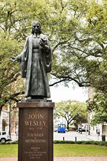 Images Dated 16th May 2016: USA, Georgia, Savannah, Statue of John Wesley