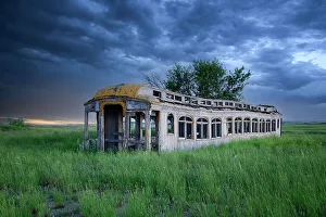 Abandoned Prints: USA, Great Plains, North Dakota, Minot, Great Northern rail car, abandoned (m)