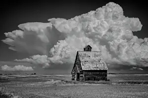 Abandoned Prints: USA, Great Plains, North Dakota, Barn and Thunderstorm