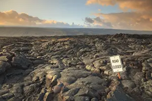 USA, Hawaii, The Big Island, Hawaii Volcanoes National Park, Lava blocking roadway