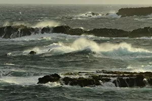 USA, Hawaii, Maui, Hana, Haleakala National Park, waves crashing on volcanic shore
