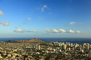 Lookout Prints: USA, Hawaii, Oahu, Honolulu Skyline and Diamond Head Crater, from Puu Ualakaa State Park