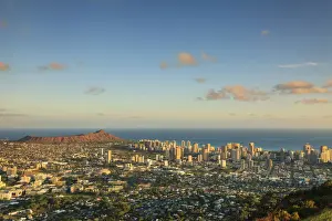 Beach Resort Prints: USA, Hawaii, Oahu, Honolulu Skyline and Diamond Head Crater, from Puu Ualakaa State Park