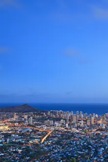Beach Resort Prints: USA, Hawaii, Oahu, Honolulu Skyline and Diamond Head Crater, from Puu Ualakaa State Park