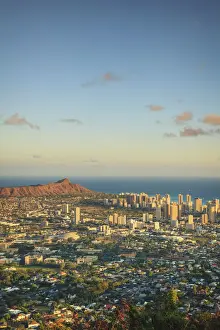 Beach Resort Prints: USA, Hawaii, Oahu, Honolulu Skyline and Diamond Head Crater, from Puu Ualakaa State Park