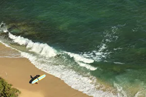 Surfers Prints: USA, Hawaii, Oahu, Honolulu, surfers on Kahala Beach