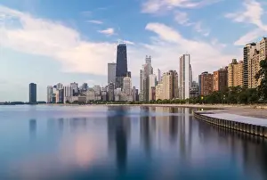 Illinois Prints: USA, Illinois, Chicago, City skyline and Lake Michigan