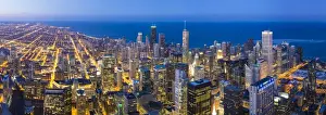 USA, Illinois, Chicago. Elevated dusk view over the city from the Willis Tower