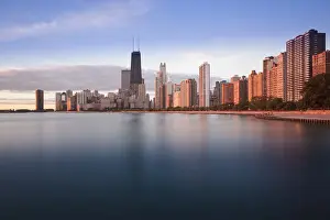 Illinois Prints: USA, Illinois, Chicago, The Hancock Tower and Downtown skyline from Lake Michigan