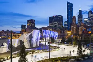 Ice Rink Prints: USA, Illinois, Chicago. The Maggie Daley Park Ice Skating Ribbon on a cold Winter s