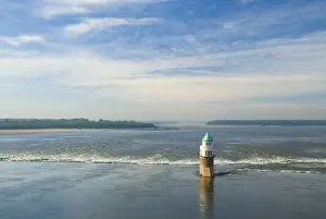 Missouri Prints: USA, Illinois-Missouri St. Louis Mississippi River, Old Water Intake beside Chain