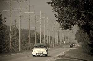 Straight Prints: USA, Illinois, Route 66 at Godley, 1950s car