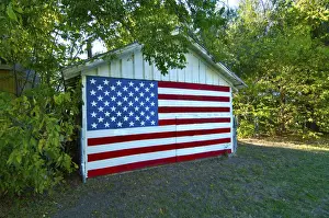 Pride Prints: USA, Kansas, Wichita, American Flag Painted On The Back Of A Garage