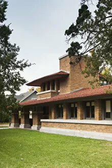 Great Plains Collection: USA, Kansas, Wichita, Frank Lloyd Wright-Allen Lambe House Museum, prairie-style house