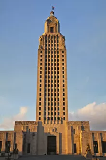 USA, Louisiana, Baton Rouge, Louisiana State Capitol, b.1931, sunset
