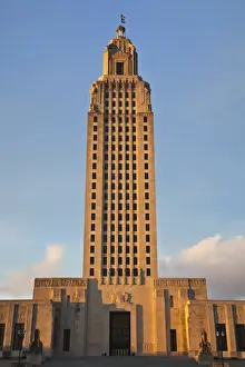 Baton Rouge Prints: USA, Louisiana, Baton Rouge, Louisiana State Capitol, b. 1931, sunset