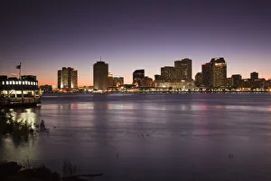 USA, Louisiana, New Orleans, city skyline from Algiers, Algiers ferry, and Mississippi USA, Louisiana, New Orleans, city skyline from Algiers, Algiers ferry, and Mississippi