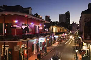 Images Dated 1st March 2010: USA, Louisiana, New Orleans, French Quarter, Bourbon Street and city skyline