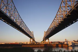 Mississippi River Prints: USA, Louisiana, New Orleans, Greater New Orleans Bridge and Mississippi River