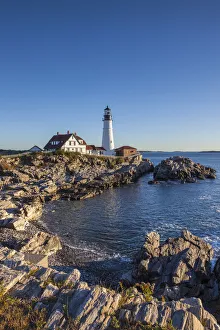 Portland Prints: USA, Maine, Portland, Cape Elizabeth, Portland Head Light, lighthouse, morning