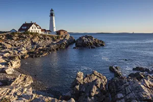 Portland Prints: USA, Maine, Portland, Cape Elizabeth, Portland Head Light, lighthouse, morning