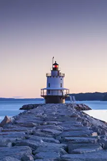 Portland Prints: USA, Maine, Portland, Spring Point Ledge Lighthouse, dawn