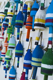 Northeastern Prints: USA, Maine, Stonington, decorative lobster buoys