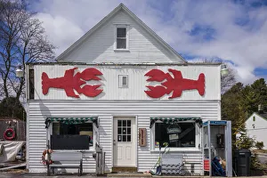 Shack Prints: USA, Maine, Wells, seafood shop with lobster design, exterior