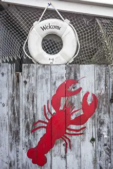 Eastern Usa Prints: USA, Maine, Wiscasset, lobster motif on seafood restaurant