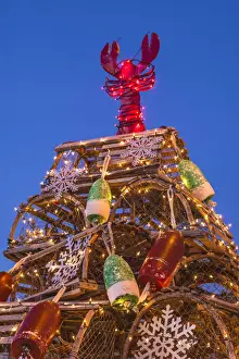 Northeastern Prints: USA, Maine, York Beach, lobster trap Christmas Tree