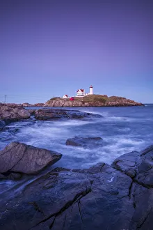 York Prints: USA, Maine, York, Nubble Light Lighthouse, dusk