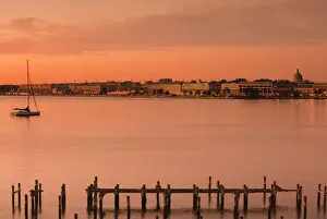 USA, Maryland, Annapolis, US Naval Academy from the Severn River