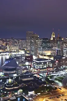 USA, Maryland, Baltimore, Inner Harbor and Harbor East, high angle view from Marriott