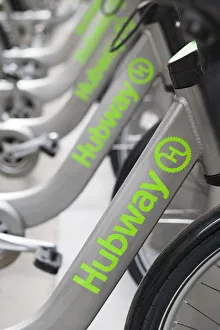 Bicycles Prints: USA, Massachusetts, Boston, bikes of Hubway, Boston bike-sharing program
