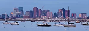 Images Dated 29th March 2010: USA, Massachusetts, Boston, City skyline and boats moored in the harbour