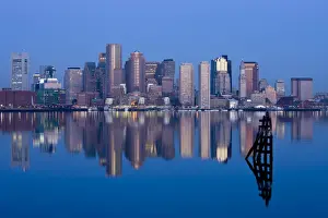 USA, Massachusetts, Boston, Financial District from Logan Airport, East Boston