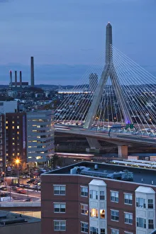 Images Dated 24th August 2010: USA, Massachusetts, Boston, Leonard Zakim Bridge, Rt. 93, dusk