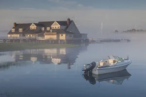 North Shore Prints: USA, Massachusetts, Cape Ann, Annisquam, Annisquam Yacht Club in summer fog