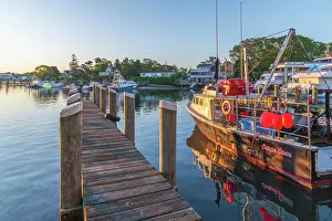 Landing Stage Prints: USA, Massachusetts, Cape Cod, Mid Cape, Hyannis, Hyannis Harbor at sunrise