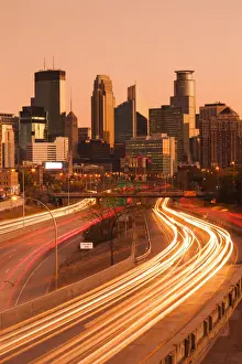 Minnesota Prints: USA, Minnesota, Minneapolis, city skyline from interstate highway I-35W