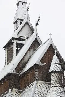 Area Prints: USA, Minnesota, Moorhead, Hopperstadt Norwegian Stave Church, winter