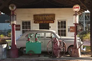 Mississippi Prints: USA, Mississippi, Jackson, Mississippi Agriculture and Forestry Museum, old gas station