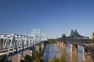 Mississippi River Prints: USA, Mississippi, Vicksburg, I-20 Highway and US-80 bridges across the Mississippi River
