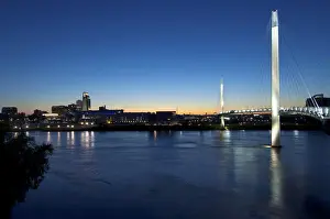 Connection Prints: USA, Nebraska, Omaha, Skyline, Bob Kerrey Pedestrian Bridge, Footbridge, Cable-Stayed