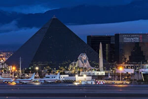 USA, Nevada, Las Vegas, McCarran airport and the Luxor Casino