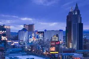 USA, Nevada, Las Vegas, The Strip, aerial view of New York, New York and casinos south
