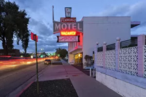 USA, Nevada, Reno, Flamingo Motel at dusk